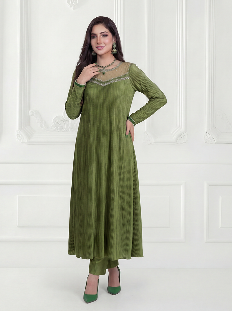 GREEN PLEATED DRESS - Image 4